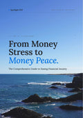 From Money Stress to Money Peace — the comprehensive guide to easing financial anxiety. Vol. 01, 2026 edition. Cover image with rocky seascape.